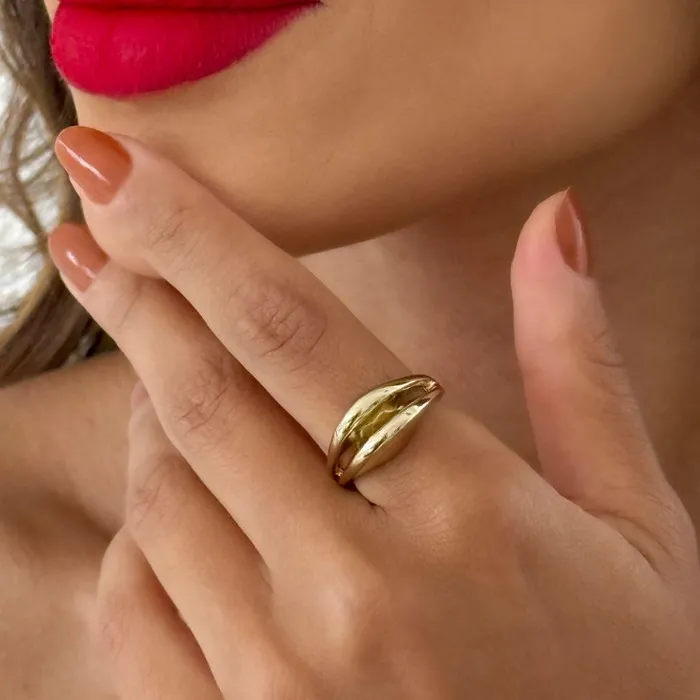 Anel Folheado a Ouro 18k e Prata Orgânico Liso