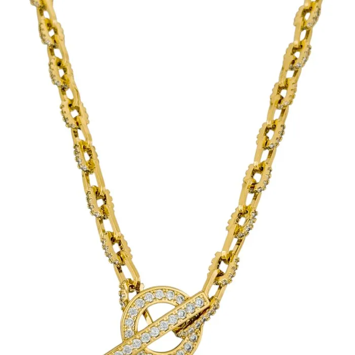 Colar Folheado a Ouro 18k e Prata Elos Com Pingente Alta Joalheria Cravejado