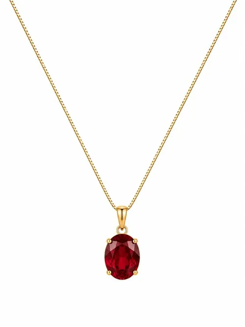 Colar Folheado a Ouro 18k Cristal Oval Vermelho