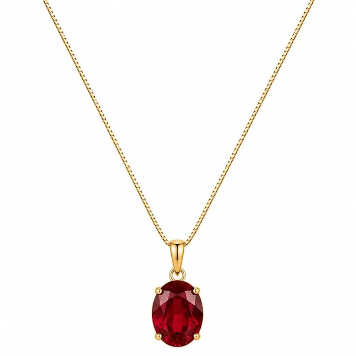 Colar Folheado a Ouro 18k Cristal Oval Vermelho