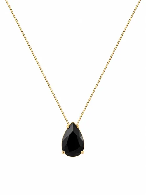 Colar Folheado a Ouro 18k Gota de Cristal Preto