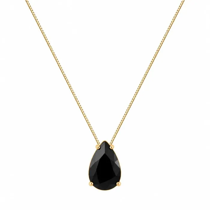 Colar Folheado a Ouro 18k Gota de Cristal Preto