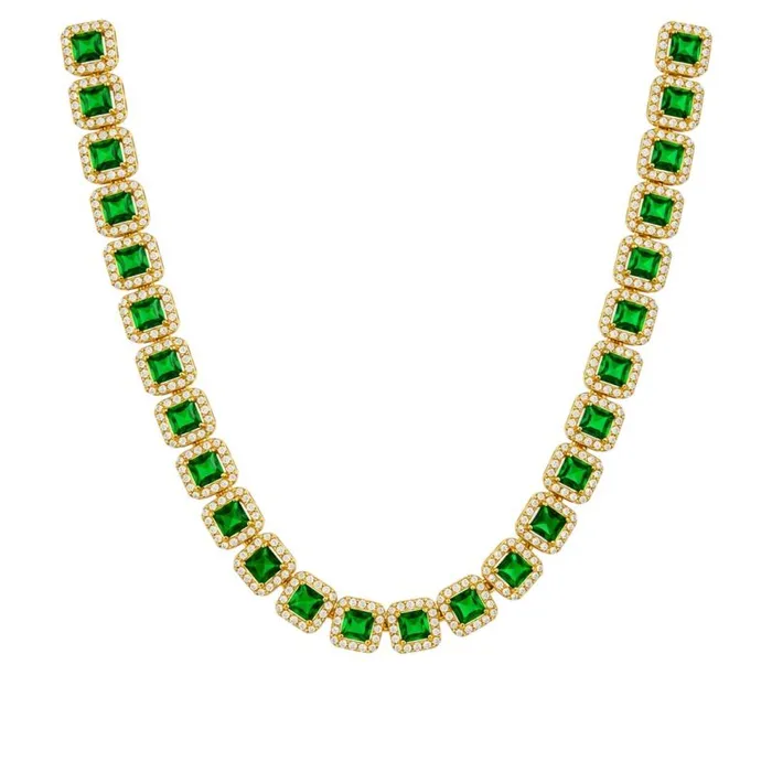 Colar Folheado a Ouro 18k e Prata Quadrados de Zircônia