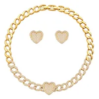Conjunto Colar e Brinco Folheado a Ouro 18k e Prata Elos e Coração Cravejado - imagem 1