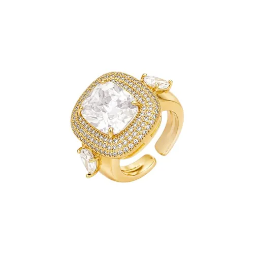 Anel Semi Joia Design Quadrado de Cristal Dourado