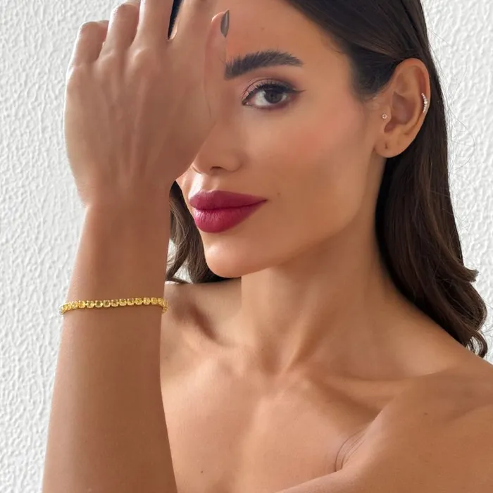 Pulseira Folheado a Ouro 18k e Prata Cristais