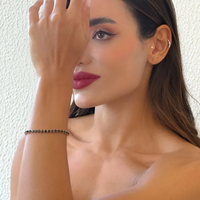 Pulseira Folheada a Ouro 18k Cristais Pretos