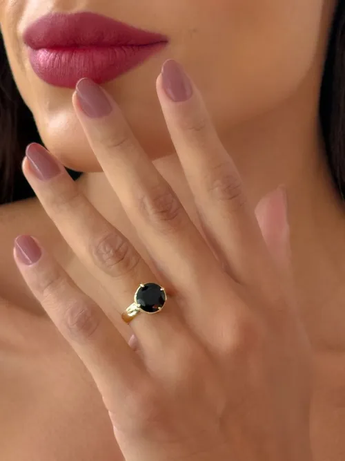 Anel Folheado a Ouro 18k e Prata Ponto de Luz Colorido