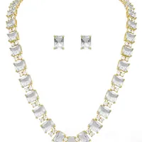 Conjunto Colar e Brinco Folheado a Ouro 18k e Prata Quadrados de Zircônia - imagem 1