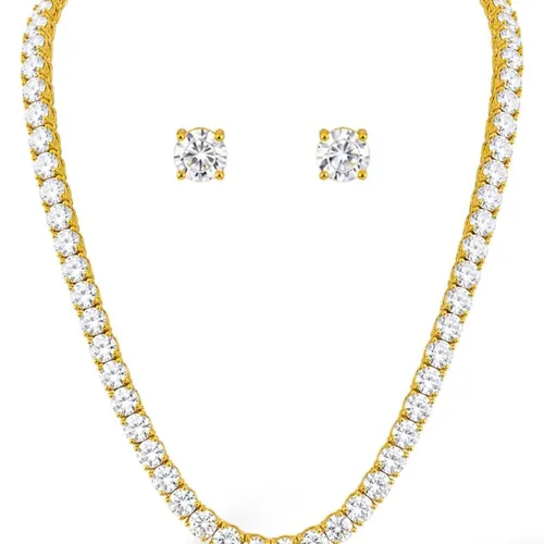 Conjunto Colar e Brinco Folheado a Ouro 18k e Prata Zirconia