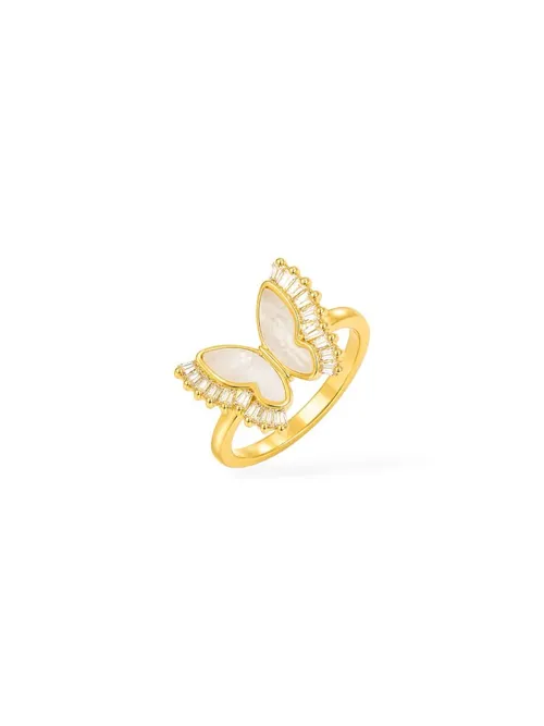 Anel Folheado a Ouro 18k e Prata Borboleta Resinada