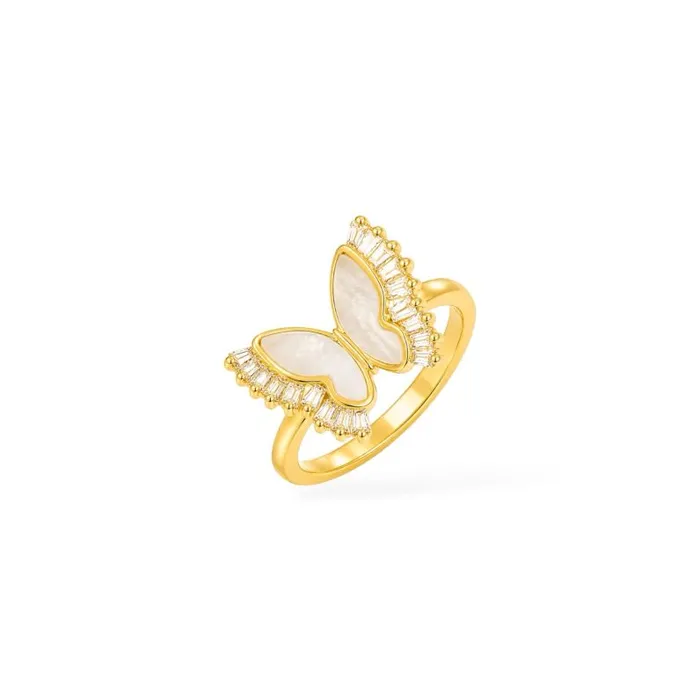 Anel Folheado a Ouro 18k e Prata Borboleta Resinada