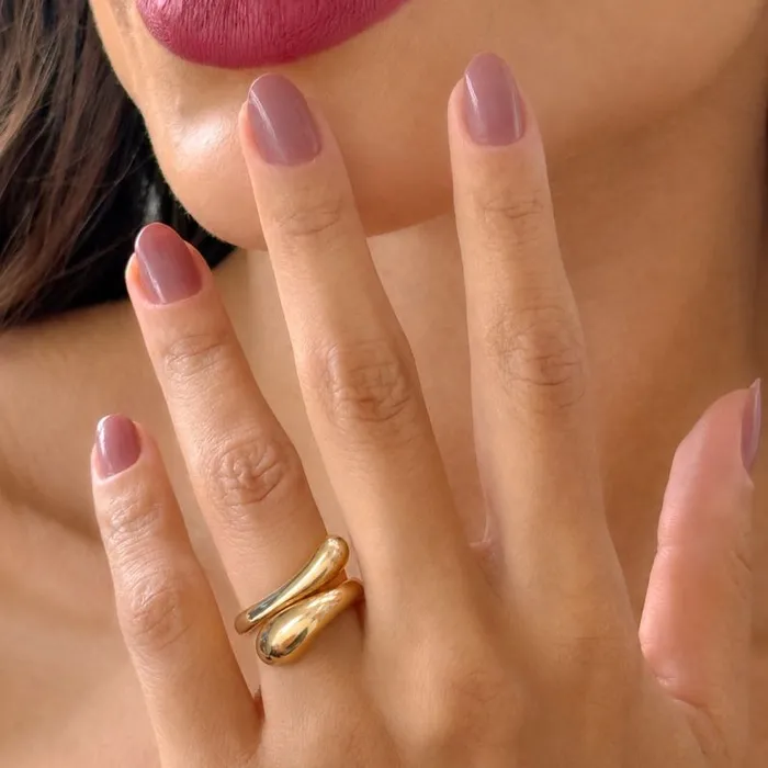 Anel Folheado a Ouro 18k e Prata Duo Gota Lisa