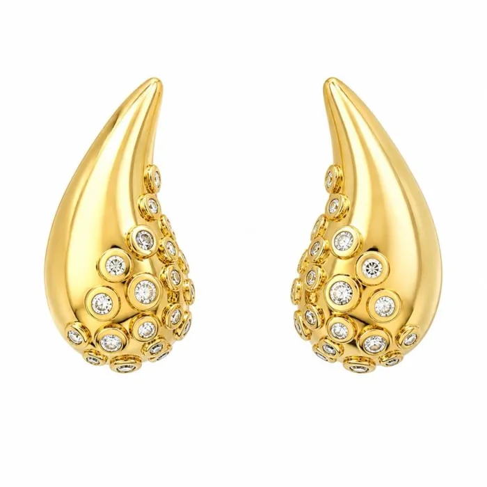 Brinco Folheado a Ouro 18k e Prata Design Gota com Pontos de Luz