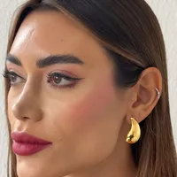 Brinco Aço Inoxidavel Folheado a Ouro 18k e Prata Gota Curva - imagem 1