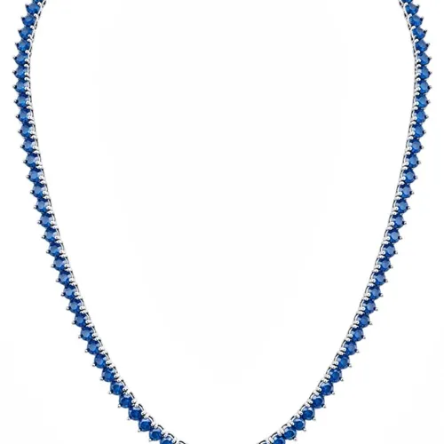 Colar Semi Joia Prata Zircônia Azul 40 cm