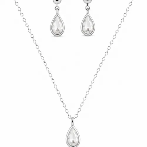 Conjunto Folheado a Prata 925 Gota de Cristal