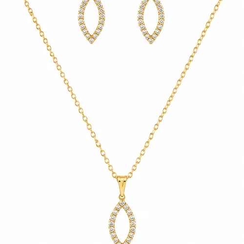 Conjunto Folheado a Ouro 18k Forma Vazada e Cravejada