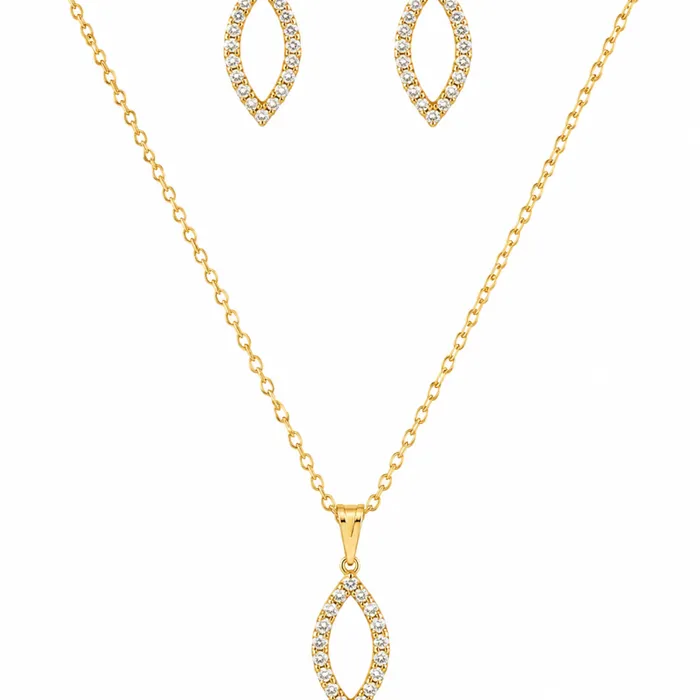 Conjunto Folheado a Ouro 18k Forma Vazada e Cravejada
