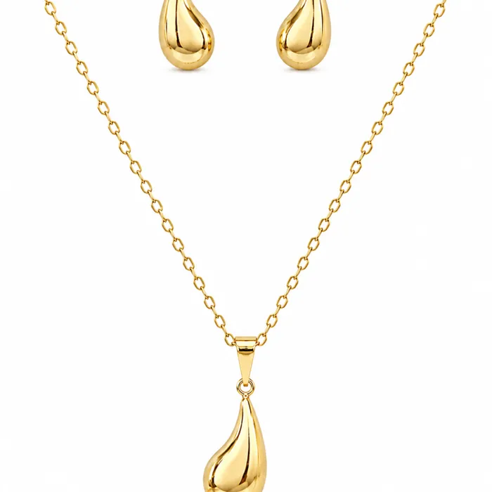 Conjunto Folheado a Ouro 18k Gota Lisa