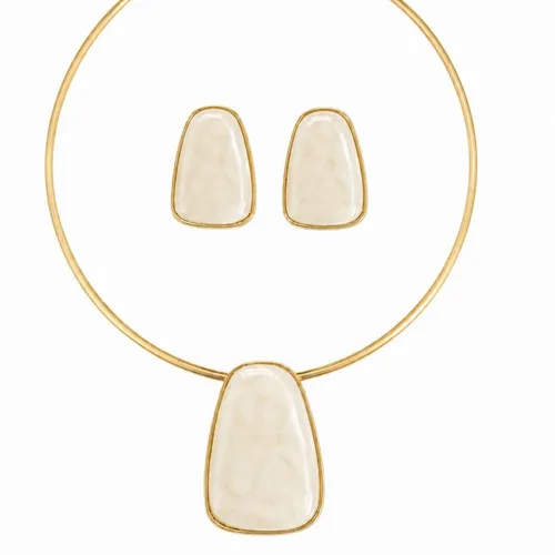 Conjunto Choker Aro e Branco Folheado a Ouro 18k Formas Resinadas Maxi