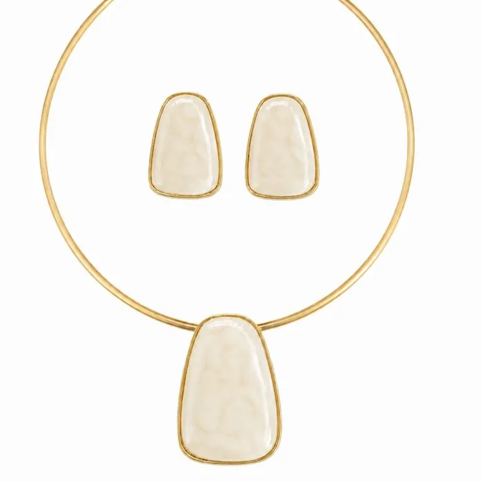 Conjunto Choker Aro e Branco Folheado a Ouro 18k Formas Resinadas Maxi