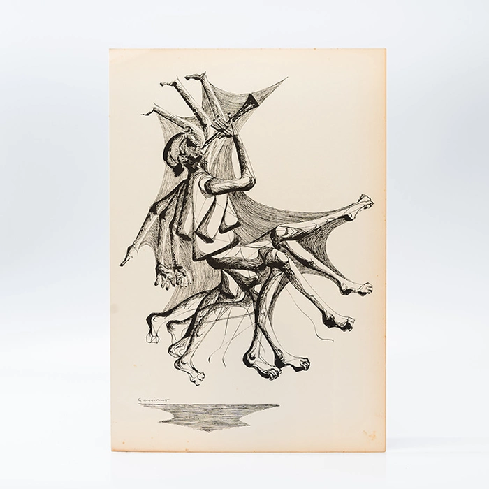 Gravura Clóvis Graciano nº 9 – Músico em Movimento com Instrumento de Sopro