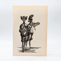 Gravura Clóvis Graciano nº 18 – Dois Músicos Populares com Instrumentos de Sopro - imagem 1
