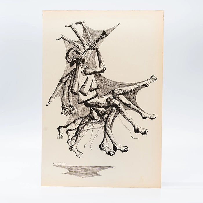 Gravura Clóvis Graciano nº 19 – Músico em Movimento com Instrumento de Sopro