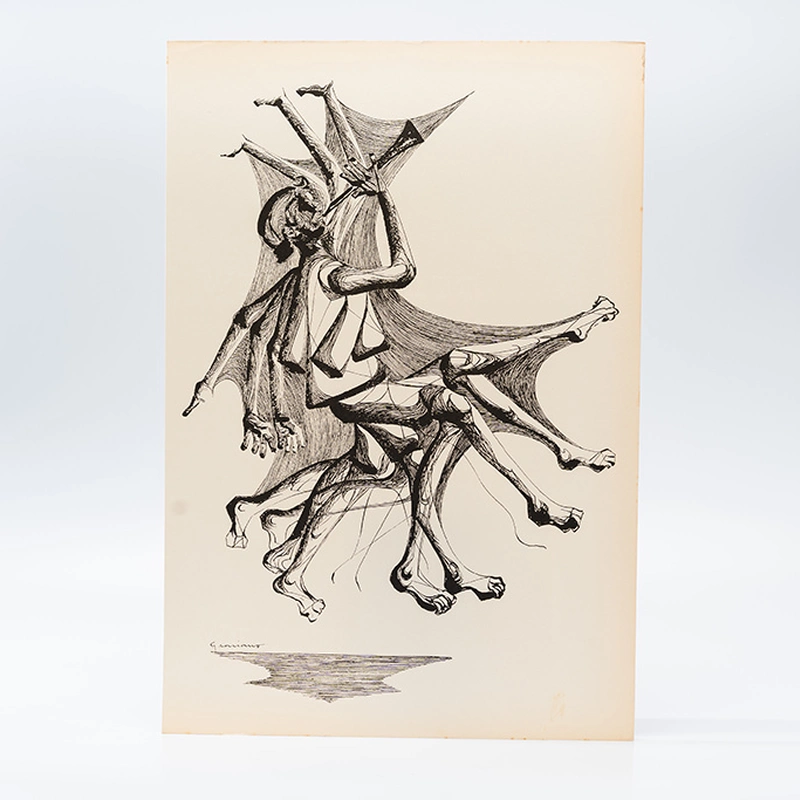 Gravura Clóvis Graciano nº 19 – Músico em Movimento com Instrumento de Sopro