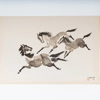 Gravura Yoshiya Takaoka — Cavalos nº 8 (Três em salto), 1974/75 — Coleção “Cavalos”, Editora Cultrix - imagem 1