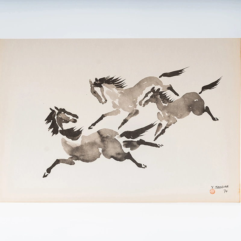 Gravura Yoshiya Takaoka — Cavalos nº 8 (Três em salto), 1974/75 — Coleção “Cavalos”, Editora Cultrix