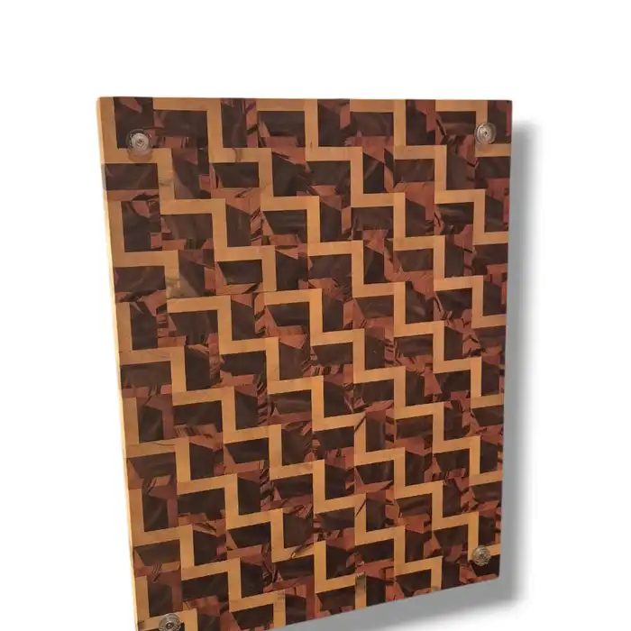 Tábua de Churrasco End Grain – Marchetaria Geométrica em Marfim, Pau-Ferro e Ipê-Roxo