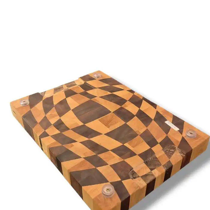 Tábua de Corte End Grain – Marchetaria Geométrica em Marfim e Ipê-Roxo