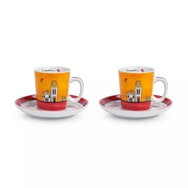 Set com 2 Xícaras para Café Expresso com Pires 100ml Vermelho — Le Casette Egan