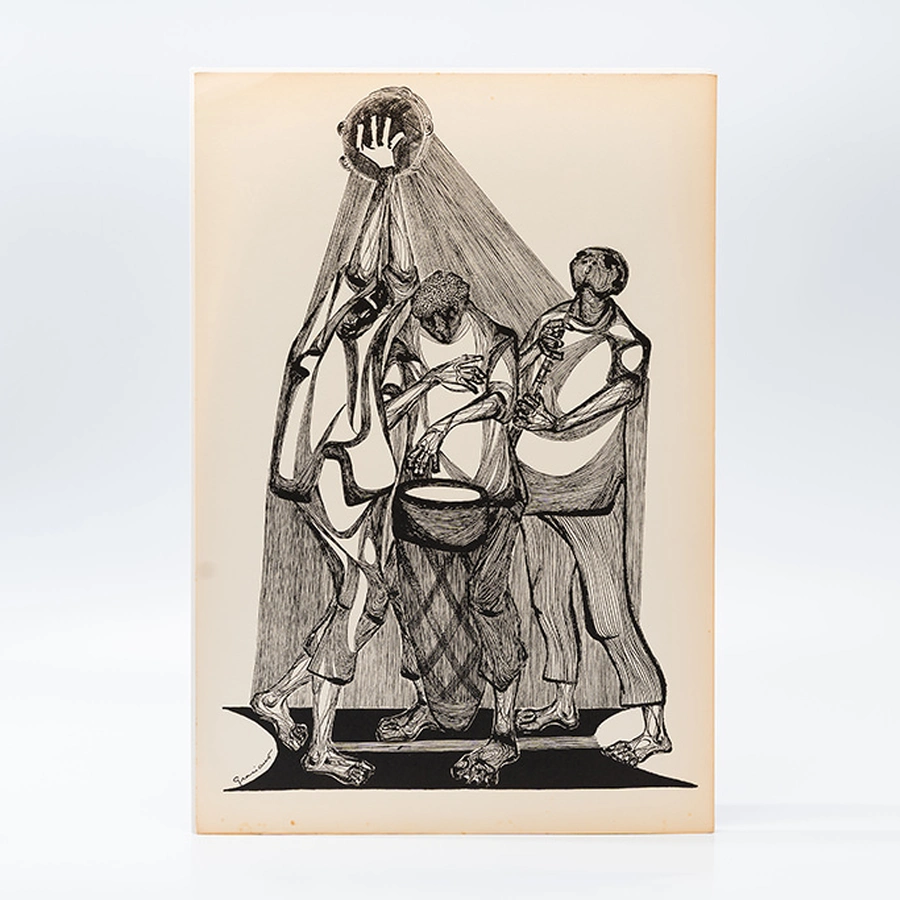 Gravura Clóvis Graciano nº 8 – Três Músicos Sob a Luz do Pandeiro