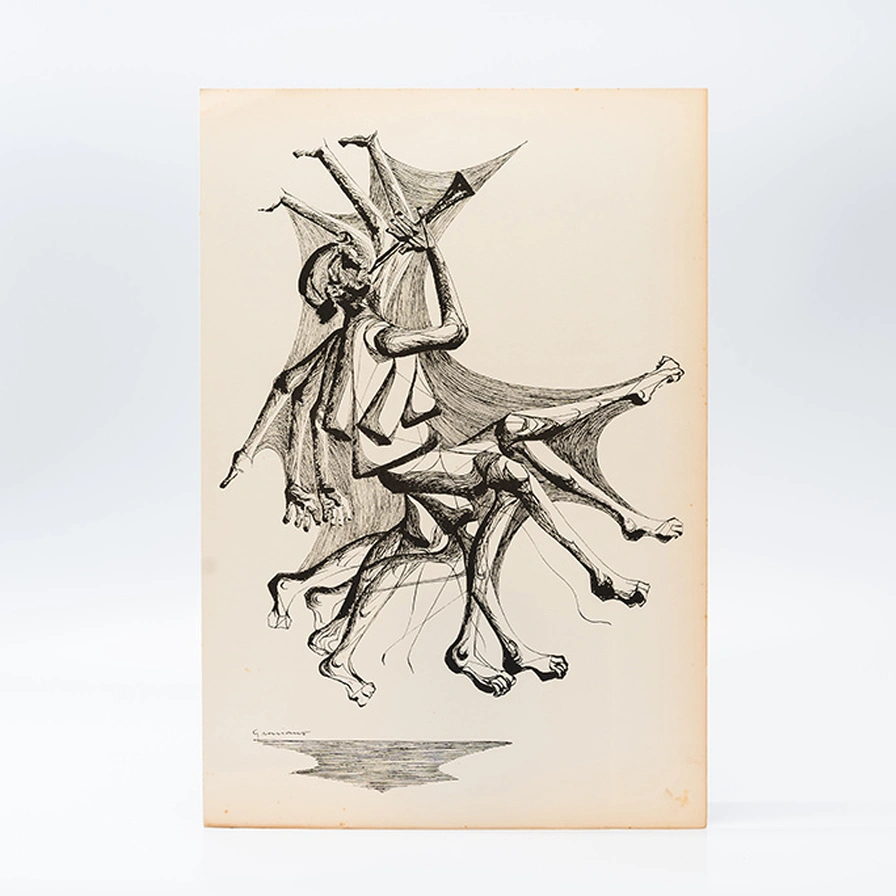 Gravura Clóvis Graciano nº 9 – Músico em Movimento com Instrumento de Sopro