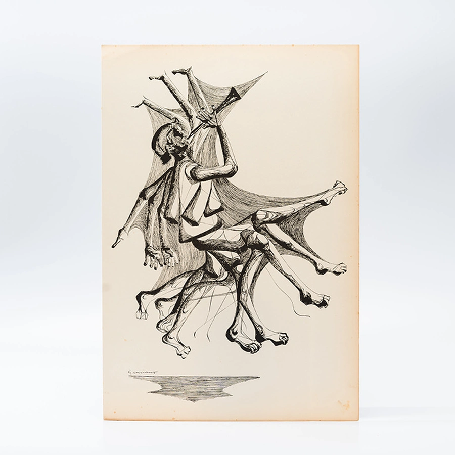 Gravura Clóvis Graciano nº 9 – Músico em Movimento com Instrumento de Sopro