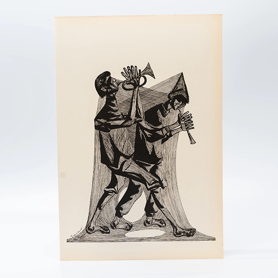 Gravura Clóvis Graciano nº 14 – Dois Músicos de Sopro