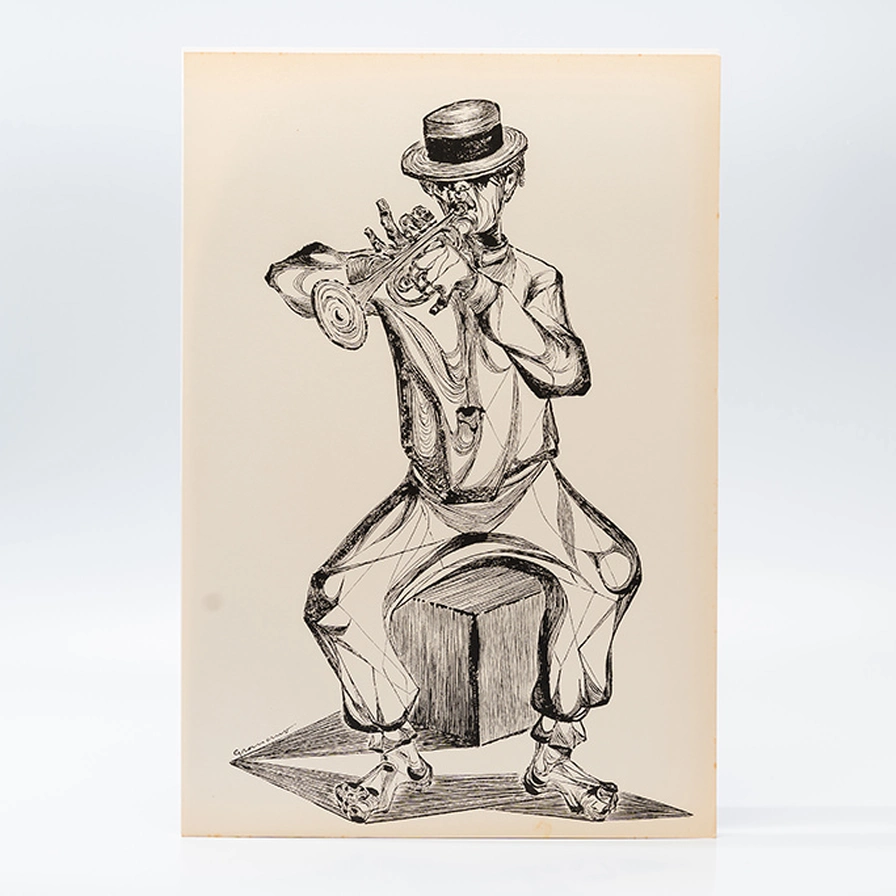 Gravura Clóvis Graciano nº 15 – Músico Solitário com Instrumento de Sopro