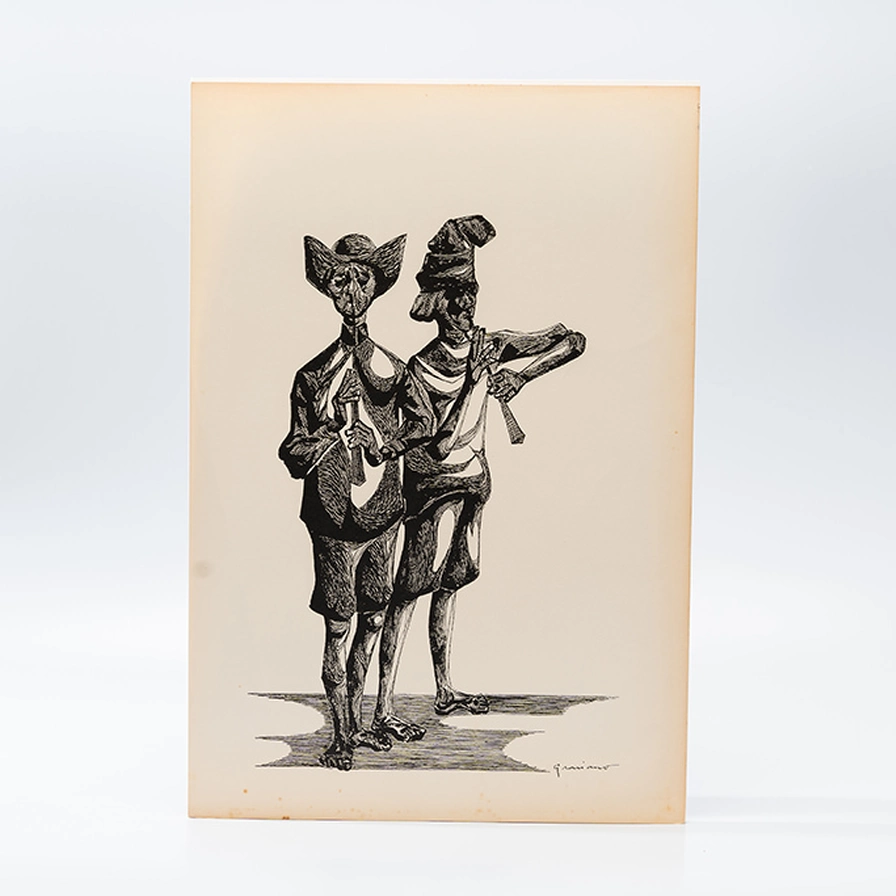 Gravura Clóvis Graciano nº 18 – Dois Músicos Populares com Instrumentos de Sopro
