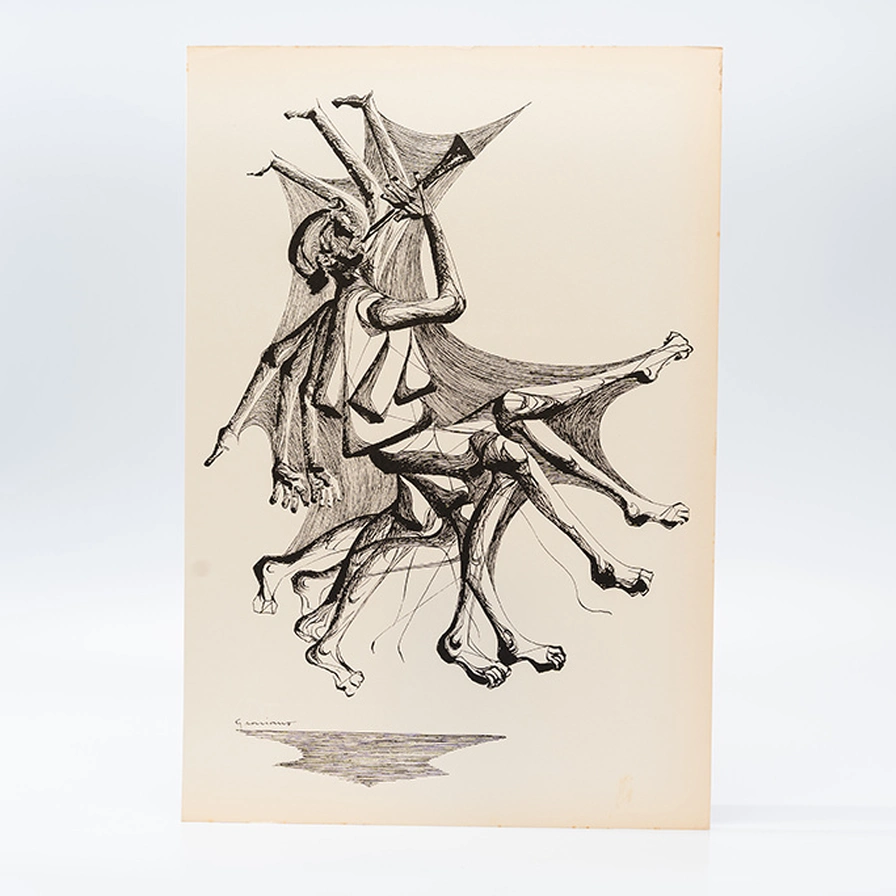 Gravura Clóvis Graciano nº 19 – Músico em Movimento com Instrumento de Sopro