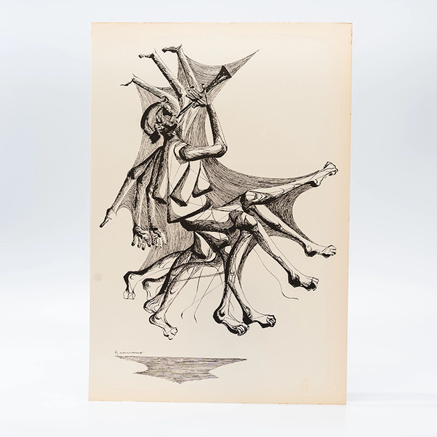 Gravura Clóvis Graciano nº 19 – Músico em Movimento com Instrumento de Sopro