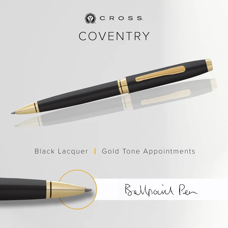 Caneta Cross Coventry Esferográfica – Preta com Acabamento Dourado