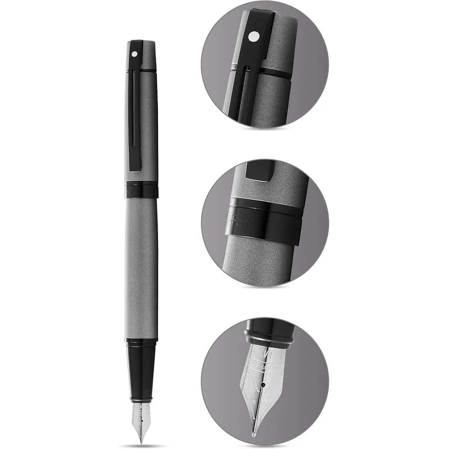 Caneta Sheaffer 300 Tinteiro – Cinza Fosco com Acabamento Cromado