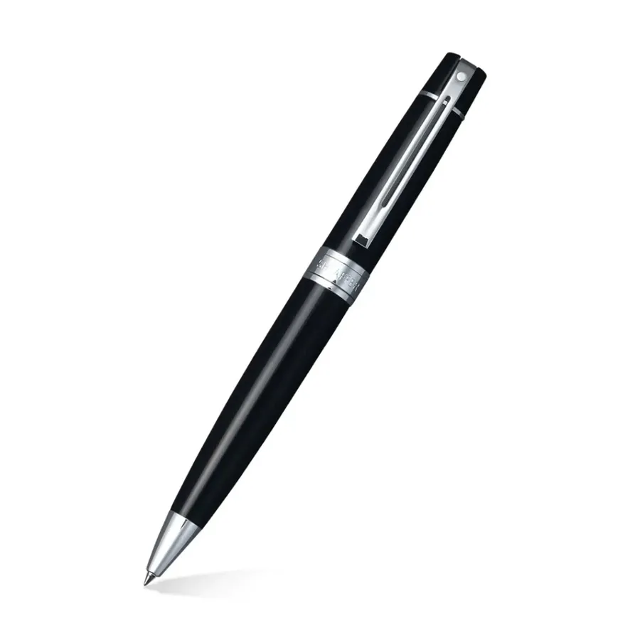 Gift Set Sheaffer 300 – Caneta Esferográfica Preto Brilhante com Acabamento Cromado + Porta-Caneta em Couro Legítimo