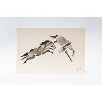 Gravura Yoshiya Takaoka — Cavalos nº 5 (Dois em salto lateral), 1974/75 — Coleção “Cavalos”, Editora Cultrix - imagem 1