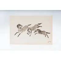 Gravura Yoshiya Takaoka — Cavalos nº 7 (Três em corrida), 1974/75 — Coleção “Cavalos”, Editora Cultrix - imagem 1