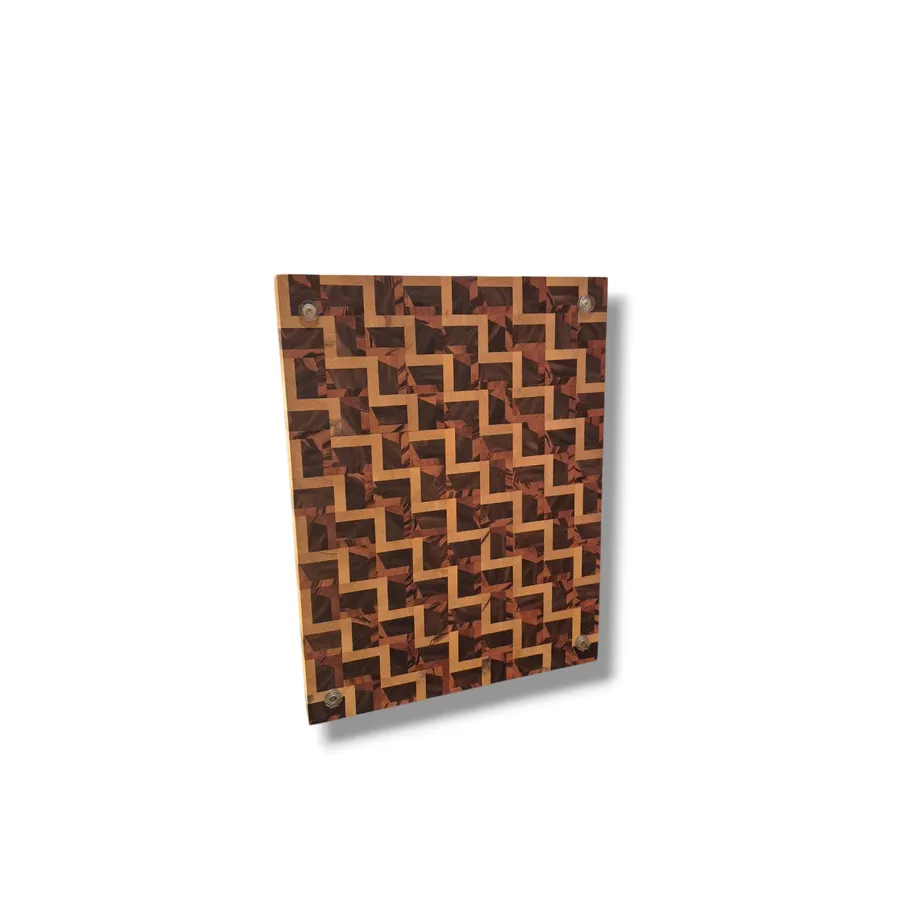 Tábua de Churrasco End Grain GG – Marchetaria Geométrica em Marfim, Pau-Ferro e Ipê-Roxo