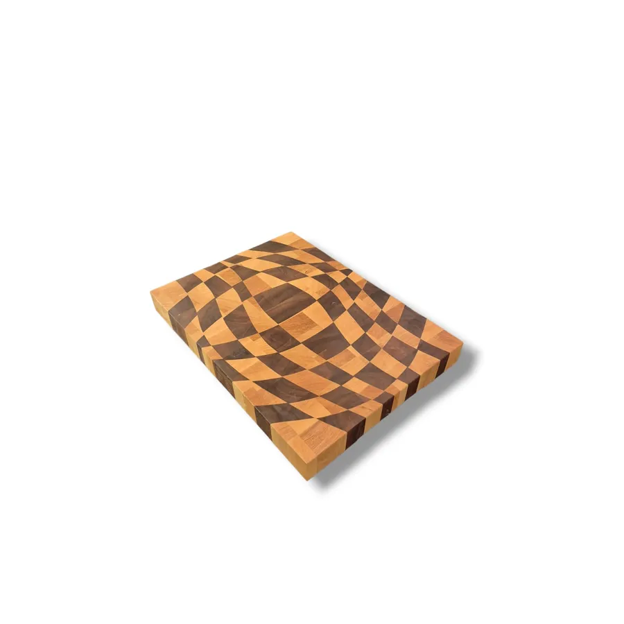 Tábua de Corte End Grain – Marchetaria Geométrica em Marfim e Ipê-Roxo